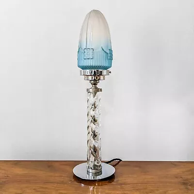 Buy ORIGINAL 1930s French ART DECO CHROME LAMP Glass Shade Rare Antique Vintage 40s • 179£