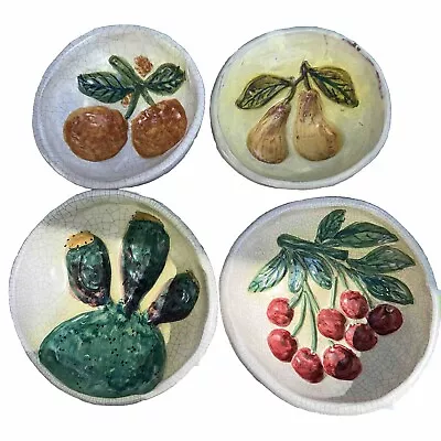 Buy 1960s MCM Sicilian Folk Art Pottery Footed Fruit Bowls By Artigianato Del Sole • 80.14£