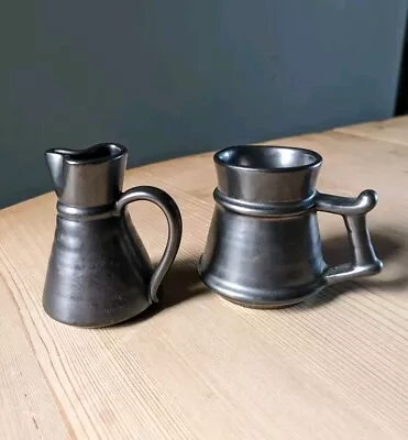 Buy 2x Vintage Prinknash Pottery Miniature Mug Tankard Jug Pewter Lustre England • 12£