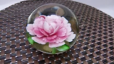 Buy Art Glass Paperweight Pink Flower Does Have 2 Small Bruises • 11£