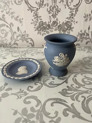 Buy Wedgewood  Winston Churchill Jasperware Blue White Trinket Dish Small Vase • 10£
