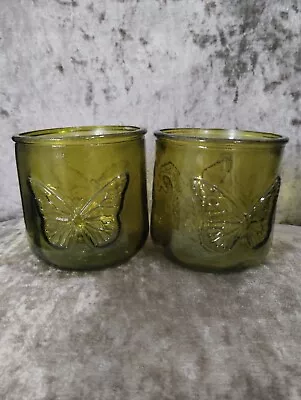 Buy 2 X Recycled Glass Tea Light Candle Holders  - Green - Butterfly • 7.98£