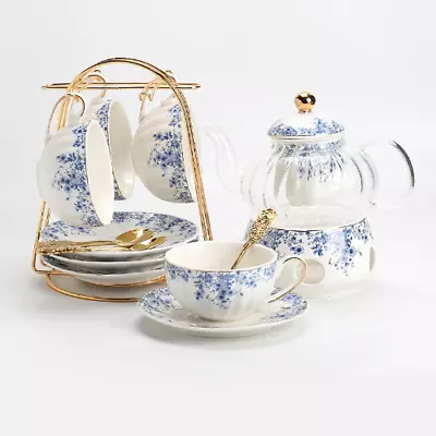 Buy English-style Afternoon Tea Set Flower Teapot Candle Heated Glass Teapot Teacup • 49.90£