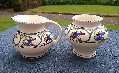 Buy Honiton Pottery Handpainted Sunrise Art Deco Ceramic Cream Jug & Sugar Bowl • 12.99£