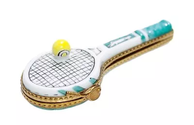 Buy LIMOGES France ROCHARD Hand Painted Green Tennis Racquet Porcelain Trinket Box • 121.14£