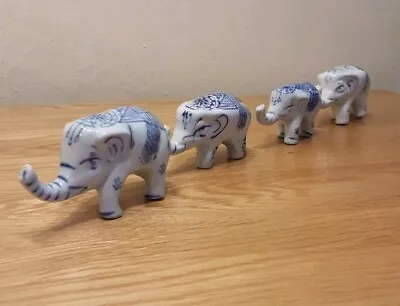 Buy Set Of 4 Vintage Elephants Mandala Blue And White Pattern • 6£