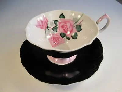 Buy VTG Queen Anne Black & Pink & Large Pink Roses Fine Bone China Cup & Saucer Set • 23.34£