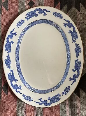 Buy Cauldon Early 20th C Blue & White Pottery Dragon Meat Plate 33cm - Chip On Back • 12£