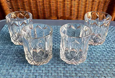 Buy Set Of 4 Crown Royal Whiskey Embossed Diamond Cut Heavy Glass Tumblers Italy • 27.96£