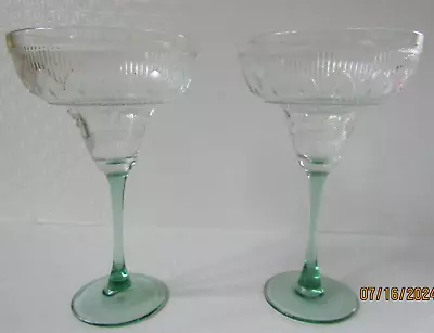 Buy Antique Art Deco Coupe Glasses Cocktail Martini Green Stems 7.5  Tall Barware • 65.24£