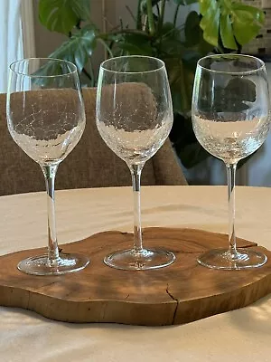 Buy Pier 1 Crackle Glass White Wine Angled Slant Rim Glasses 9” Tall - Set Of 3 • 50.32£