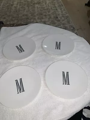 Buy LENOX  Set/4 White ID Initial Dinnerware “M” Dinner 8” Salad Plates • 34.48£