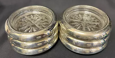 Buy Antique 1883 Sterling Silver FB Rogers Silver Co Crystal/Glass Coasters Set Of 6 • 37.28£