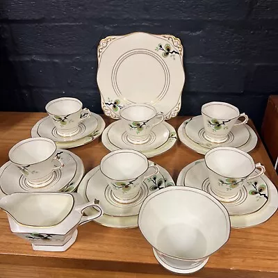 Buy Vintage Tuscan Plant Cream Green And Gold Art Deco 21 Piece Teaset B214 • 69.99£