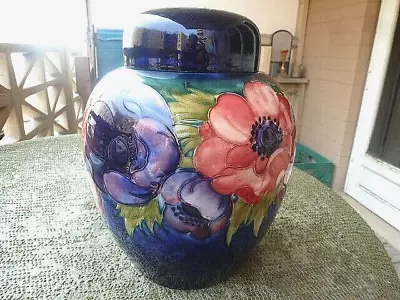 Buy WALTER MOORCROFT SIGNED ANEMONE LARGE 11  BLUE GINGER JAR W/LID & LABEL-STUNNING • 698.95£