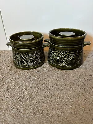 Buy Pair Of Stacking Casserole Dish Vintag Ellgreave Pottery Pot Lidded Green Saxony • 24.99£