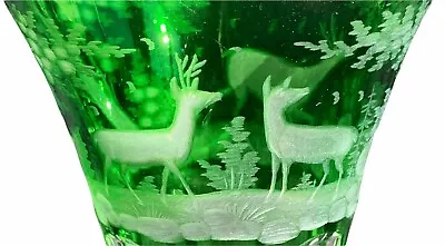 Buy Bohemian Glass Vase ~ 19th Century ~ Green ~ Deer • 1,467.79£