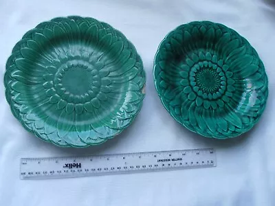 Buy Two Antique Wedgwood Green Majolica Sunflower Plates 8.5  / 21cm - Damaged • 4.95£