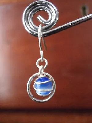 Buy Earrings Hook Small Blue Bi Color Glass Spiral Silver Tone Mount Boho Chic • 4.80£