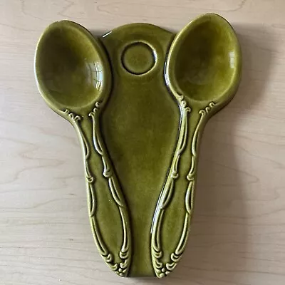 Buy Vintage California Pottery Double Spoon Rest Gorgeous Avocado Green • 6.54£