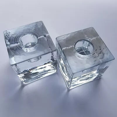 Buy Swedish Pukeberg Art Glass Candle Holders Cube Scandinavia Nordic Design MCM Vtg • 26.95£