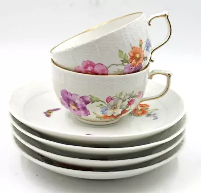 Buy Royal Berlin KPM Porcelain Hand Painted Floral Two Cup & Four Saucer Lot Of 6pcs • 37.30£