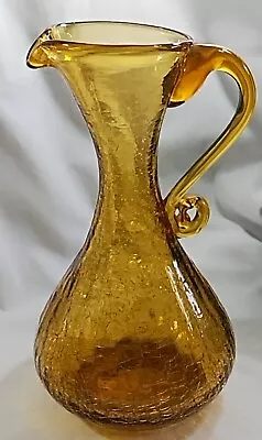 Buy Vintage Pitcher / Vase Amber/Gold Crackle Glass Applied Handle 7.5  Hand Blown • 25.12£