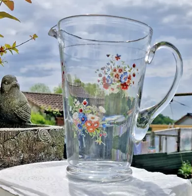 Buy Vintage Tall Glass PITCHER JUG Hand Made Pimms/Water Etc. Floral Sprigs 8  High • 21£