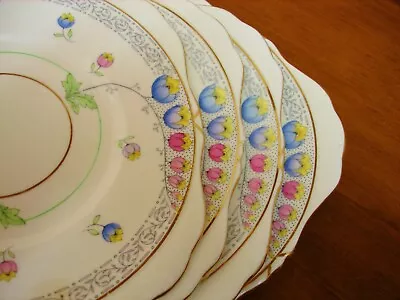 Buy Art Deco Royal Grafton Set Of 4  Square Tea Plates * Charmont * Tulip's Pattern • 12.50£