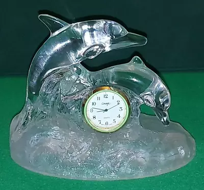Buy Lead Crystal Dolphins Ornament With Clock By Cristal D'Arques • 9.99£