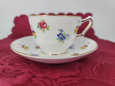 Buy Mid Century English Bone China Crown Staffordshire Tea Cup Saucer Set Rose Pansy • 16.14£