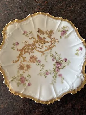 Buy Limoges France Large Pink Roses & Bird Raised Gold 10 Inch Plate Scalloped B&H • 13.98£