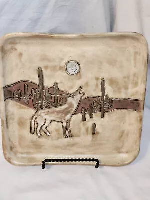 Buy Signed Mara Pottery Of Mexico Southwestern Wolf Square Plate 8.5 In. Vtg • 36.35£