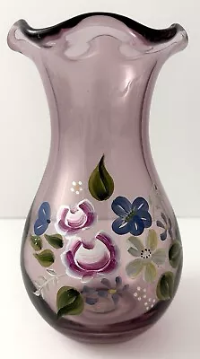 Buy Amethyst Purple Hand Painted Ruffled Edge Vase Designed By Fenton For Teleflora • 20.12£