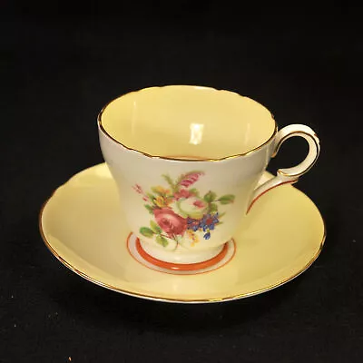 Buy Shelley Cup & Saucer #13257 Hulmes Rose Yellow Multicolored W/Gold 1940-1964 HTF • 56.83£