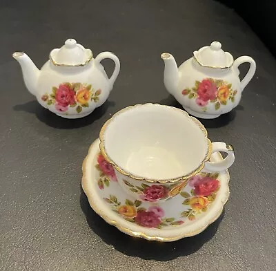 Buy “Cottage Rose” Fine Bone China. Two Mini Teapots And A Mini Cup And Saucer • 5£