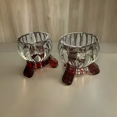 Buy ART GLASS CANDLE/VOTIVE/TEALIGHT HOLDERS SET OF 2  With Pink/Red Accent • 18.64£