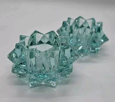 Buy Vtg Indiana Glass Aquamarine Starburst Crystal Tealight Votive Candle Holders  • 22.37£