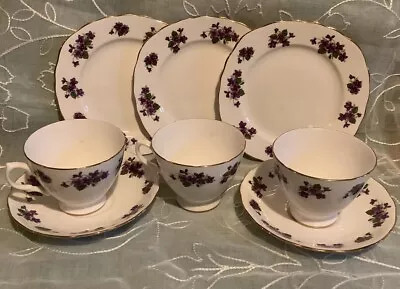 Buy Queen Anne Bone China Cups Saucers And Side Plates. Violets. • 14£