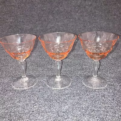 Buy Set 3 Old 1930's Pink Depression Antique Champagne Drink Stemmed Glasses • 23.29£