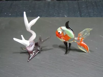 Buy Two (x2) Vintage Murano Art Glass Miniature Animal Figurines - Tropical Fish Vgc • 6£