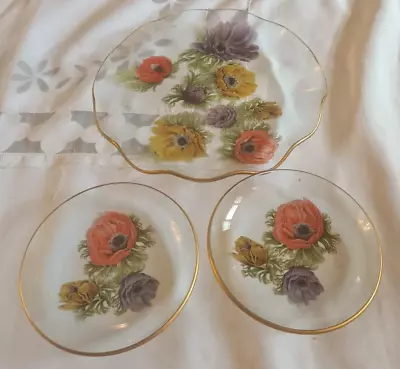 Buy Vintage 1960's Pilkington Chance Glass Reverse Hand Painted Anemone Plates • 12.99£