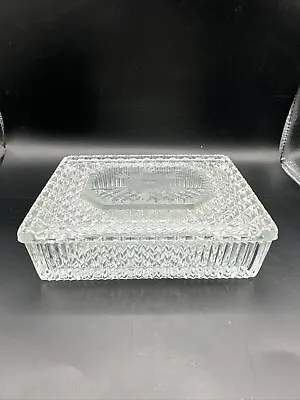 Buy Vintage Pressed Glass Clear Trinket Box See Through Design Lid Etched Flower • 18.63£