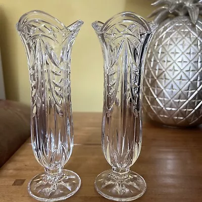 Buy Vintage Pair Of Heavy Cut Glass Good Quality   Bud Vase - 9  Tall • 25£