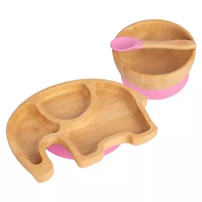 Buy 3pc Tiny Dining Pink Elephant Bamboo Baby Feeding Set Kids Plate Bowl Spoon • 21£