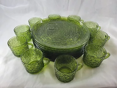 Buy Vintage Anchor Hocking Avocado Green Soreno  Snack Set (10 Cups & 10 Plates) • 139.79£