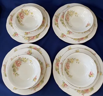 Buy Duchess Peach Rose Dinner Set For 4 Dinner Plate Salad Plate Pudding Bowl • 29.99£