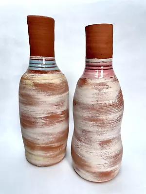 Buy PAIR BARRY GIBB South African Artist Studio Art Pottery Striped Bottle VASES VGC • 29.99£
