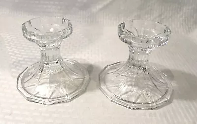 Buy Set Of 2 Clear Glass Candle Holders / 4.5  Tall / 5  Base Diameter • 13.97£