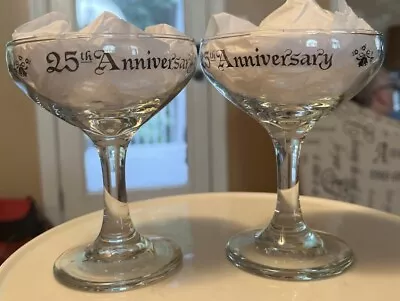 Buy Vintage 25th Wedding Anniversary Coupe Champagne Glasses (set Of 2) • 18.64£
